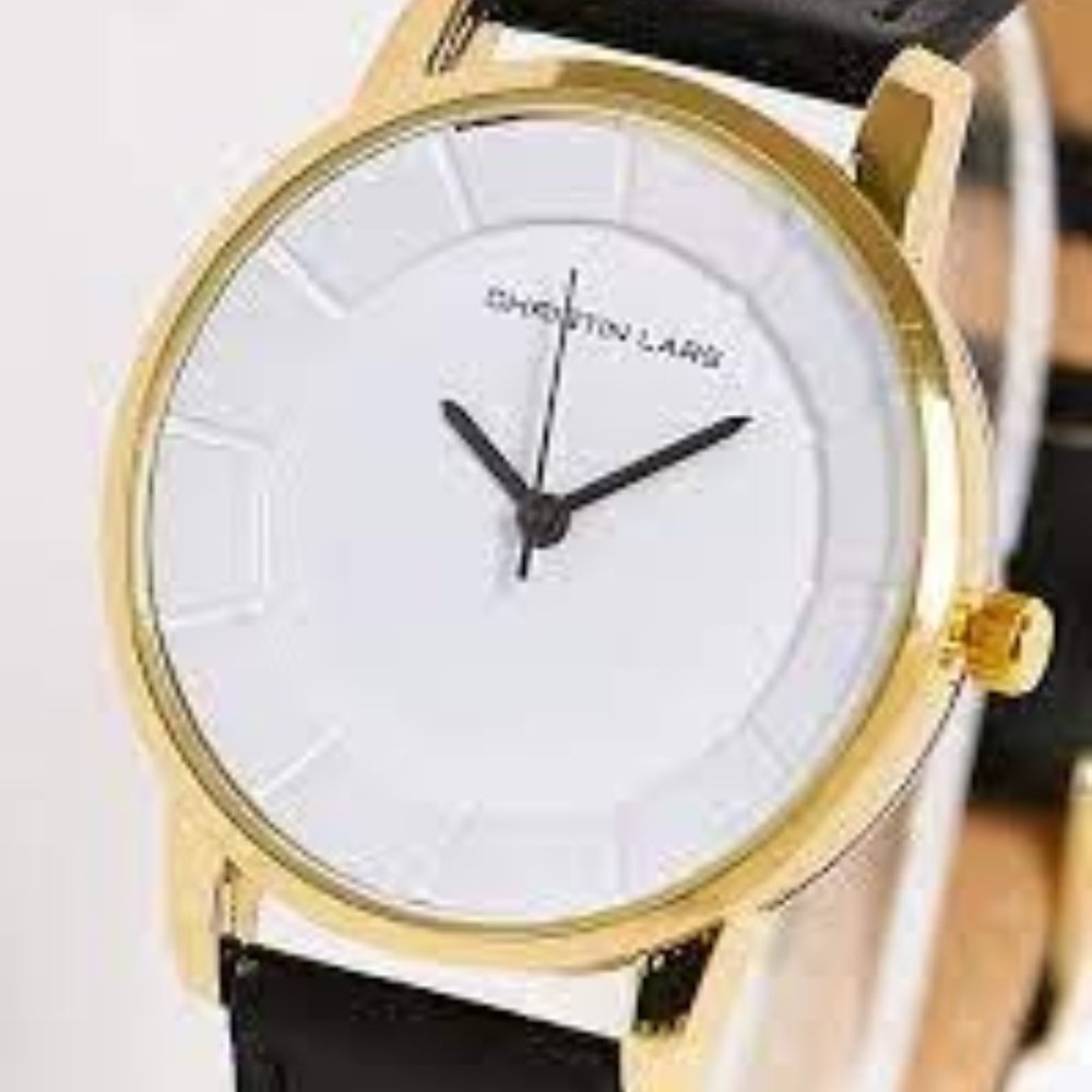 Christian Lars Womens minimal dial strap watch in black and gold
